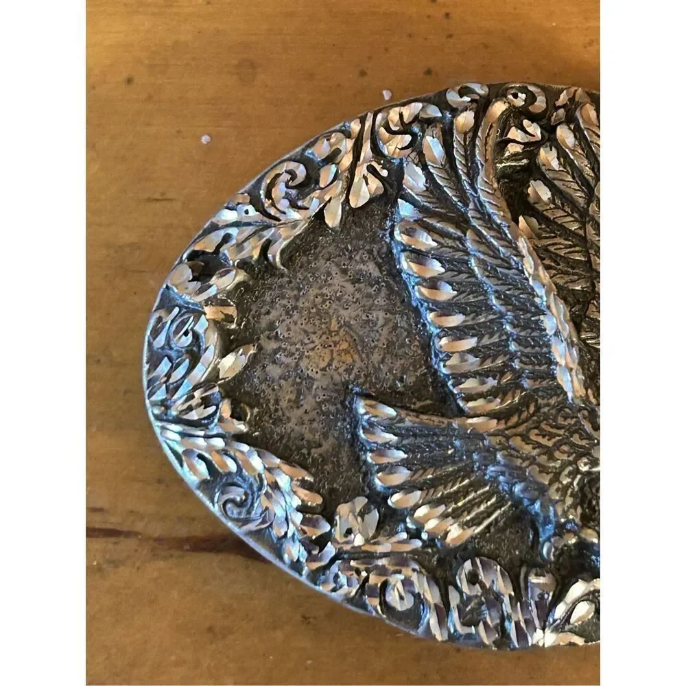 Vintage 1993 EGE Diamond Cut Heavy Pewter Eagle Belt Buckle (8221)